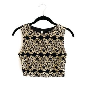 F21 Black & Gold Lace Crop Top Small